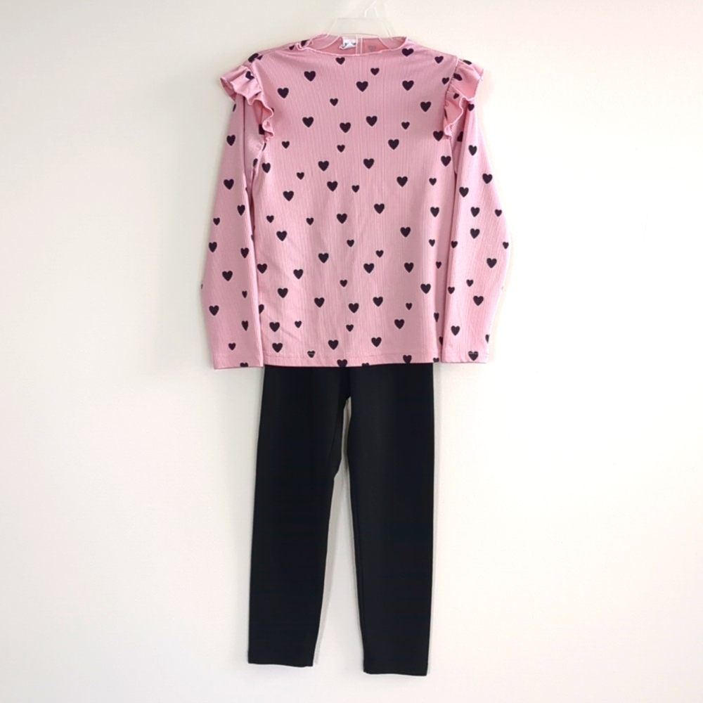 Little Girls SHEIN Pink & Black Hearts Outfit (Size 6)